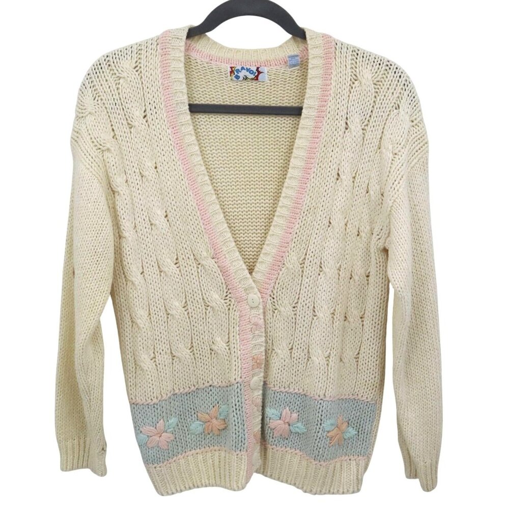 Bravo Cardigan Womens M Cream Fishermancore‎ Soft Girl Kawaii Fairycore Cottage